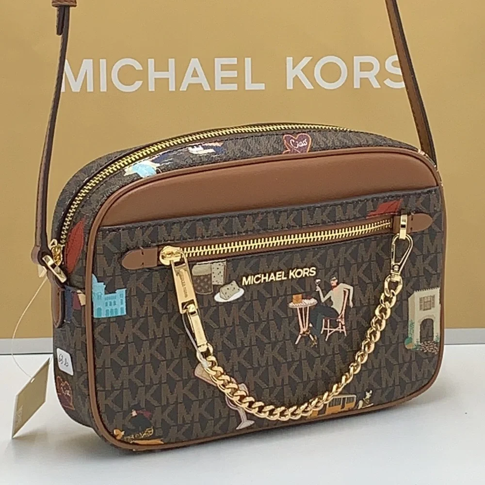 MICHAEL KORS JET SET GIRLS LARGE EAST WEST ZIP PACKED CHAIN XBODY BROWN …